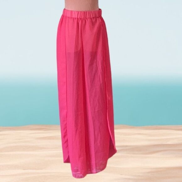 YMI PINK SHEER COVER UP PANTS SPLIT LEG SWIM COVER UP FUCHSIA SMALL - Picture 5 of 8